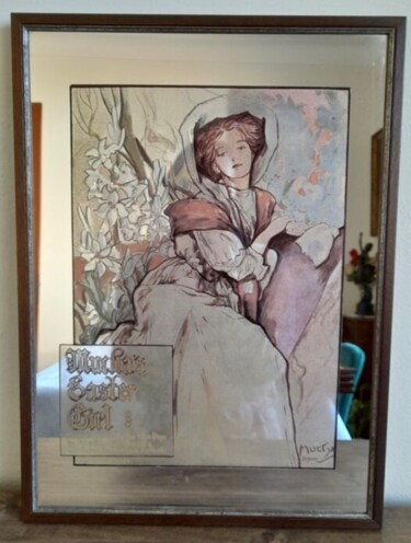 Incisioni, stampe intitolato "Easter girl (mirror)" da Alphonse Mucha, Opera d'arte originale, Stampa a pellicola