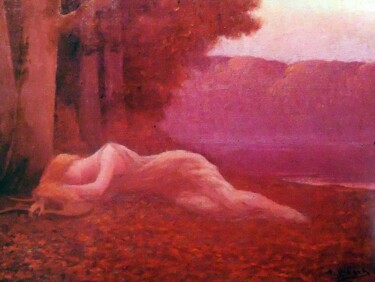 Pintura intitulada "Nymphe endormie" por Alphonse Osbert, Obras de arte originais, Óleo