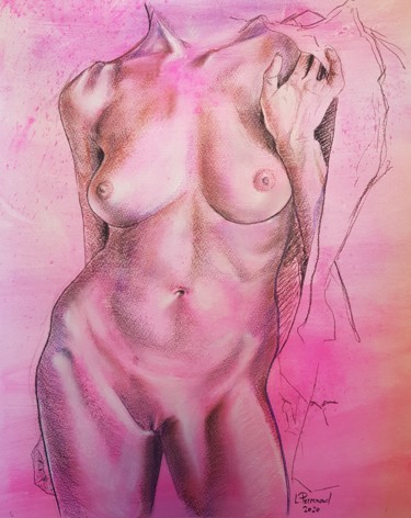 Tekening getiteld "La femme rose" door Ludovic Perrenoud, Origineel Kunstwerk, Potlood