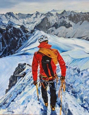 L'alpiniste sur la cime Peinture intitulée "L'alpiniste sur la…" par Ludovic Perrenoud, Œuvre d'art originale, Huile