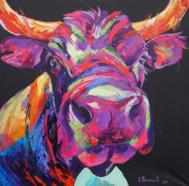 Painting titled "Vache d'Hérens" by Ludovic Perrenoud, Original Artwork, Oil