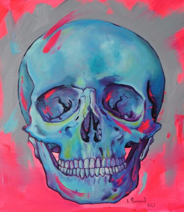 Painting titled "Pink Skull" by Ludovic Perrenoud, Original Artwork, Oil