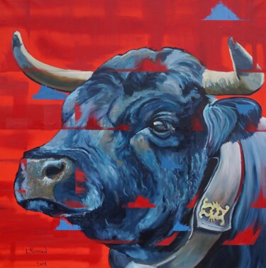 Painting titled "Vache Hérens" by Ludovic Perrenoud, Original Artwork, Oil