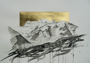 "Grand Combin" başlıklı Tablo Ludovic Perrenoud tarafından, Orijinal sanat, Mürekkep