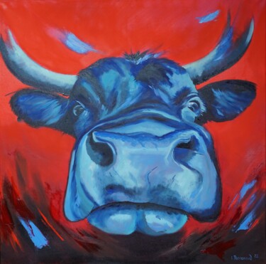Malerei mit dem Titel "Vache des montagnes" von Ludovic Perrenoud, Original-Kunstwerk, Öl