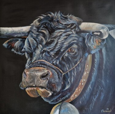 Painting titled "Vache d'Hérens 76" by Ludovic Perrenoud, Original Artwork, Oil