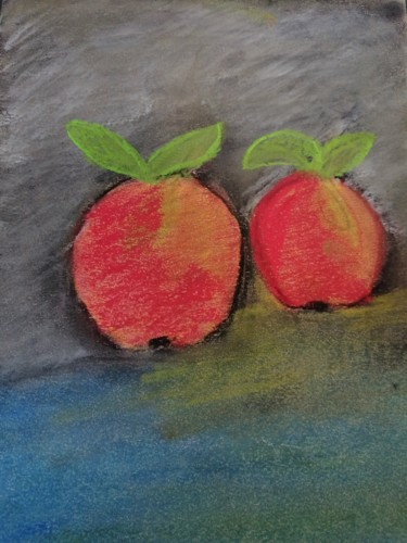 Disegno intitolato "Les pommes" da Alpiniste, Opera d'arte originale, Pastello