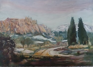 Painting titled "Paysage montagneux…" by Alsin, Original Artwork, Oil