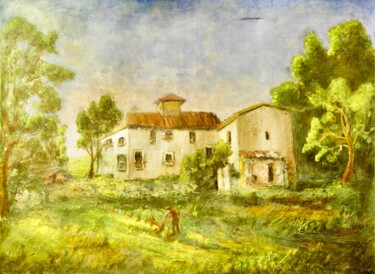 Painting titled "Maison blanche dans…" by Alsin, Original Artwork, Oil