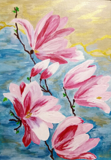 Картина под названием "Magnolia" - Alsou Amalia, Подлинное произведение искусства, Акрил Установлен на картон