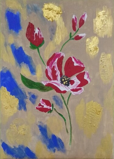 Painting titled "My Flower P" by Alsou Amalia, Original Artwork, Acrylic Mounted on Cardboard