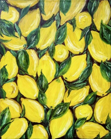 Painting titled "Lemon's" by Alsou Amalia, Original Artwork, Oil Mounted on Wood Stretcher frame