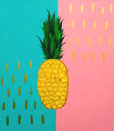 Painting titled "Pineapple" by Alsou Amalia, Original Artwork, Acrylic Mounted on Wood Stretcher frame
