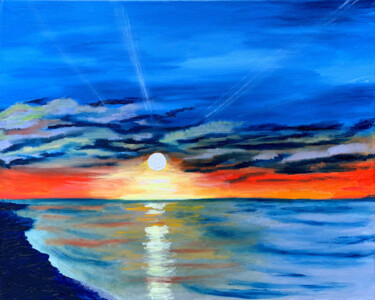 Painting titled "Coast" by Alsou Amalia, Original Artwork, Oil Mounted on Wood Stretcher frame