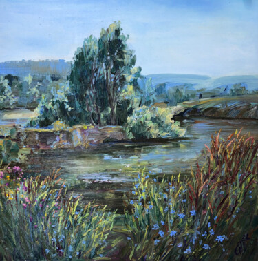 Картина под названием "на реке Кубня" - Алсу Юсупова, Подлинное произведение искусства, Масло Установлен на картон