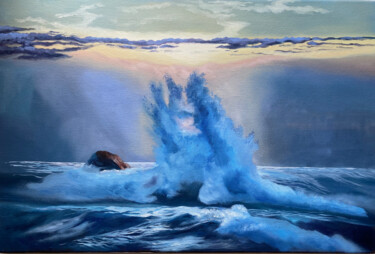 Картина под названием "Wave Drawing" - Alsu Vagidullina, Подлинное произведение искусства, Масло Установлен на Деревянная ра…