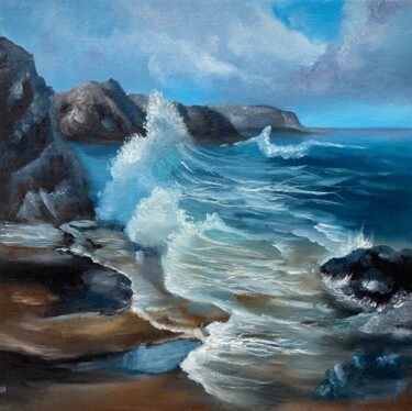 Painting titled "Sky and sea" by Alsu Vagidullina, Original Artwork, Oil Mounted on Wood Stretcher frame