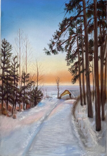 Ζωγραφική με τίτλο "Winter path to the…" από Alsu Vagidullina, Αυθεντικά έργα τέχνης, Παστέλ