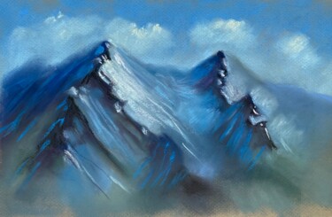 Malerei mit dem Titel "Mountains and sky" von Alsu Vagidullina, Original-Kunstwerk, Pastell