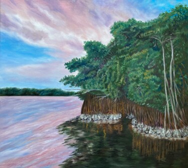 Painting titled "Magical mangroves" by Alsu Vagidullina, Original Artwork, Oil Mounted on Wood Stretcher frame