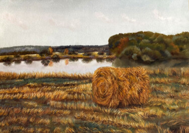 Malerei mit dem Titel "A stack of hay" von Alsu Vagidullina, Original-Kunstwerk, Pastell