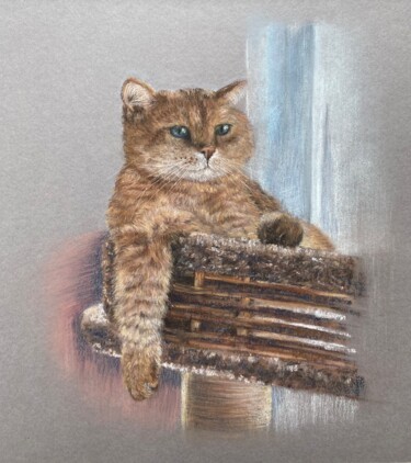Painting titled "King of cats" by Alsu Vagidullina, Original Artwork, Pastel