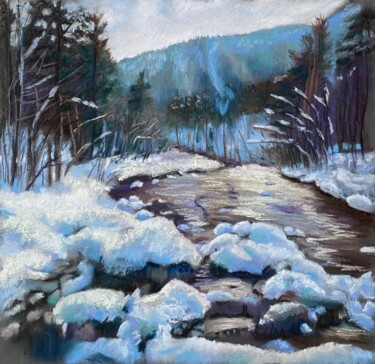 Peinture intitulée "Winter mountain riv…" par Alsu Vagidullina, Œuvre d'art originale, Pastel