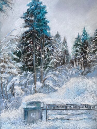 Painting titled "Snow covered forest" by Alsu Vagidullina, Original Artwork, Pastel