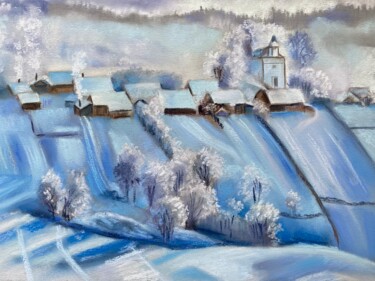 Peinture intitulée "Village in winter" par Alsu Vagidullina, Œuvre d'art originale, Pastel