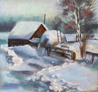 Картина под названием "Journée d'hiver dan…" - Alsu Vagidullina, Подлинное произведение искусства, Пастель