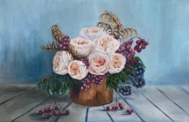Peinture intitulée "roses de pivoine" par Alsu Vagidullina, Œuvre d'art originale, Huile Monté sur Châssis en bois