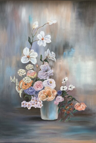 Painting titled "florale" by Alsu Vagidullina, Original Artwork, Oil Mounted on Wood Stretcher frame