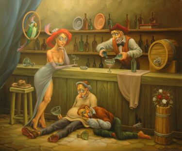 Pintura titulada ""Коктейль"Зелёный п…" por Anatolii Kozelskii, Obra de arte original, Oleo
