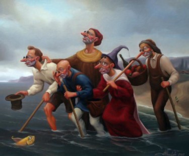 Картина под названием ""Ведун" и слепые" - Анатолий Козельский, Подлинное произведение искусства, Масло