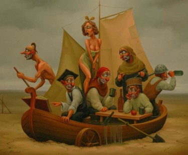 Pittura intitolato "Корабль дураков" da Anatolii Kozelskii, Opera d'arte originale, Olio