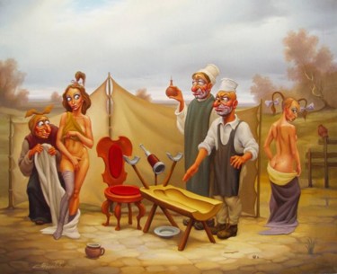 Painting titled "У гинеколога." by Anatolii Kozelskii, Original Artwork, Oil