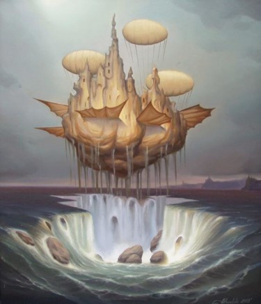Malerei mit dem Titel "Летающий остров" von Anatolii Kozelskii, Original-Kunstwerk, Öl