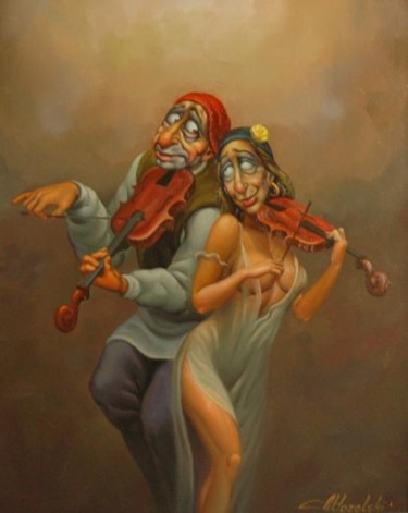Peinture intitulée "Скрипачи" par Anatolii Kozelskii, Œuvre d'art originale, Huile