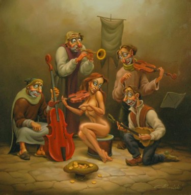 Painting titled "Скрипачка" by Anatolii Kozelskii, Original Artwork, Oil