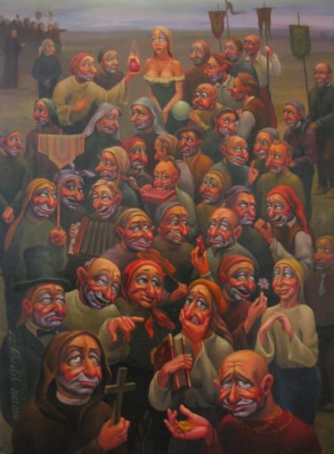 Painting titled "Люди" by Anatolii Kozelskii, Original Artwork, Oil