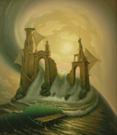 Картина под названием "Незакомая пристань" - Анатолий Козельский, Подлинное произведение искусства, Масло