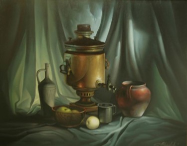 Картина под названием "Натюрморт с самовар…" - Анатолий Козельский, Подлинное произведение искусства, Масло