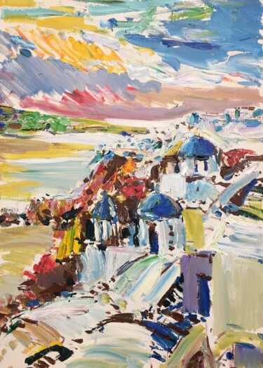 Pittura intitolato "Santorini Abstract" da Altin Furxhi, Opera d'arte originale, Acrilico Montato su Telaio per barella in l…