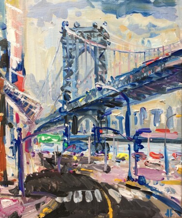 Painting titled "Manhattan Bridge" by Altin Furxhi, Original Artwork, Acrylic Mounted on Wood Stretcher frame