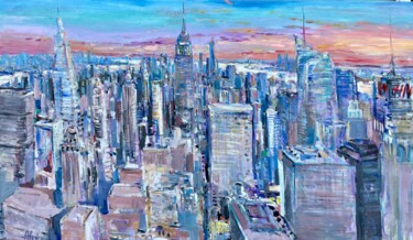 Painting titled "New York Skyline" by Altin Furxhi, Original Artwork, Acrylic Mounted on Wood Stretcher frame