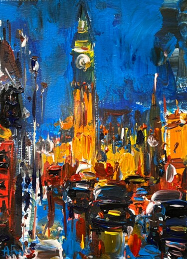 Malerei mit dem Titel "Night in London" von Altin Furxhi, Original-Kunstwerk, Acryl