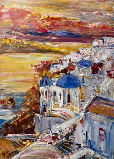 Painting titled "SANTORINI ABSTRACT…" by Altin Furxhi, Original Artwork, Acrylic Mounted on Wood Stretcher frame
