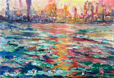 Painting titled "PARK, WATER LILIES…" by Altin Furxhi, Original Artwork, Acrylic