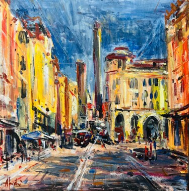 Painting titled "Bologna today" by Altin Furxhi, Original Artwork, Acrylic Mounted on Wood Stretcher frame