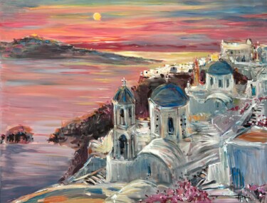 Painting titled "Sunset in Santorini" by Altin Furxhi, Original Artwork, Acrylic